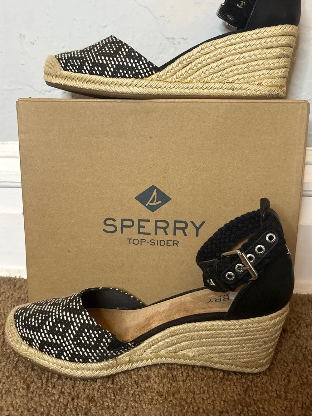 SPERRY TOP SIDERS VALENCIA ESPADRILLE SANDEL BLACK & WHITE Sz 9.5